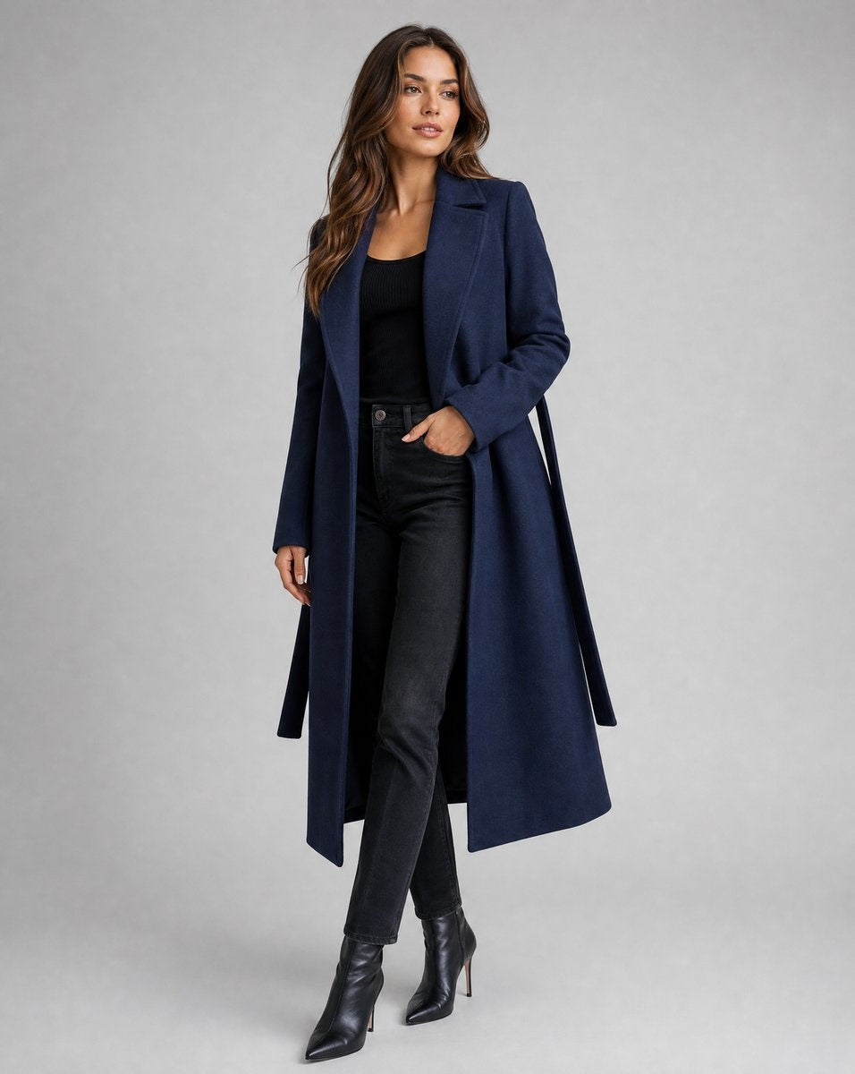 Mencía | Trench Coat de Paño Largo Mujer Cinturón Solapa