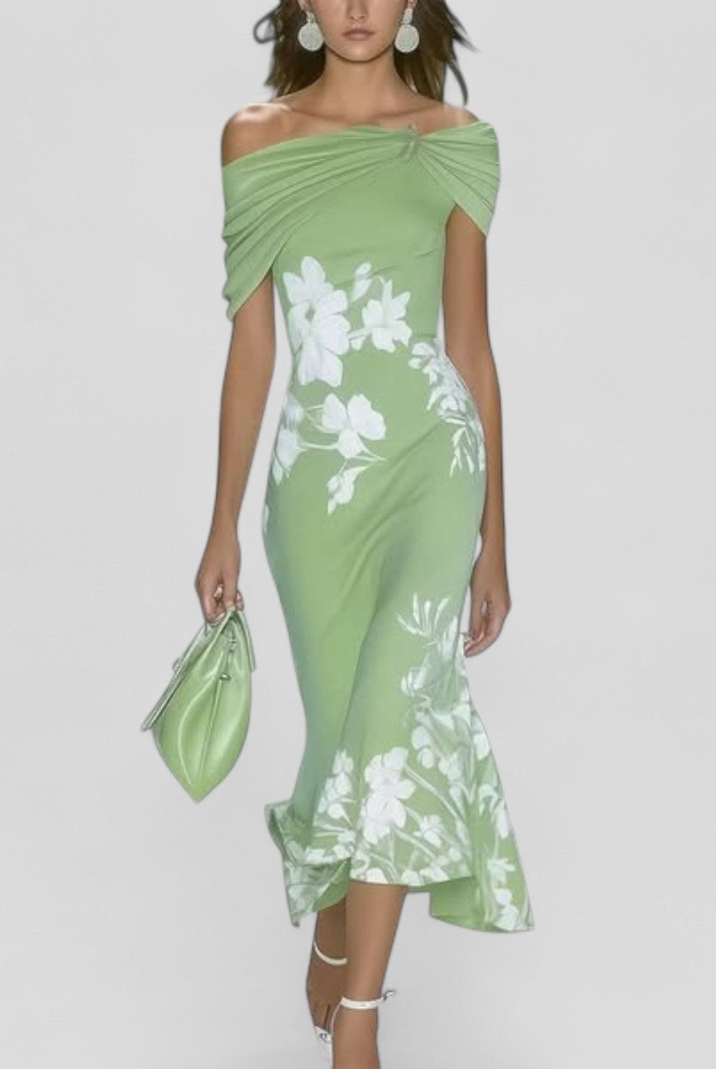 Mencía | Vestido de Fiesta Floral Mujer Hombros Descubiertos Volantes