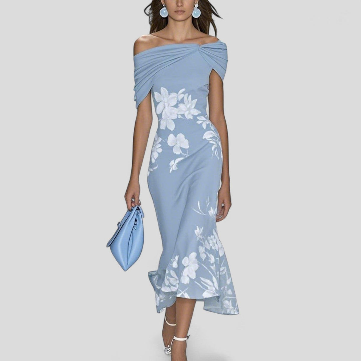 Mencía | Vestido de Fiesta Floral Mujer Hombros Descubiertos Volantes