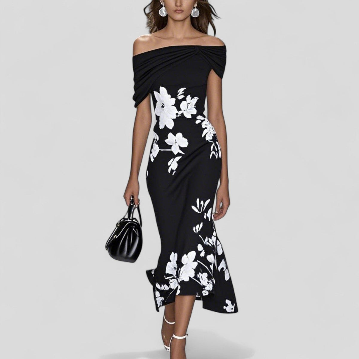 Mencía | Vestido de Fiesta Floral Mujer Hombros Descubiertos Volantes