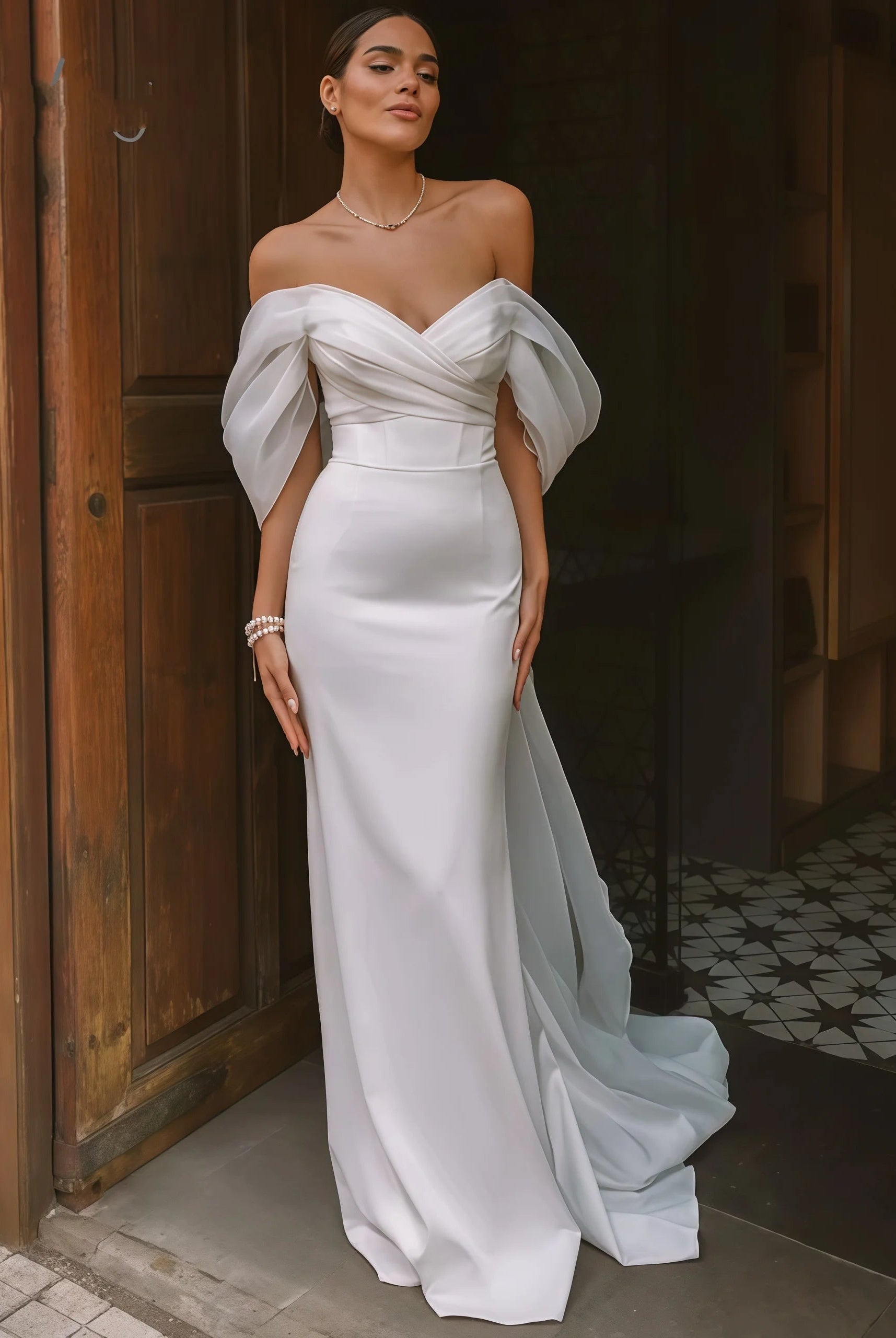 Mencía | Vestido de Novia Sencillo Sirena Mujer Hombros Descubiertos