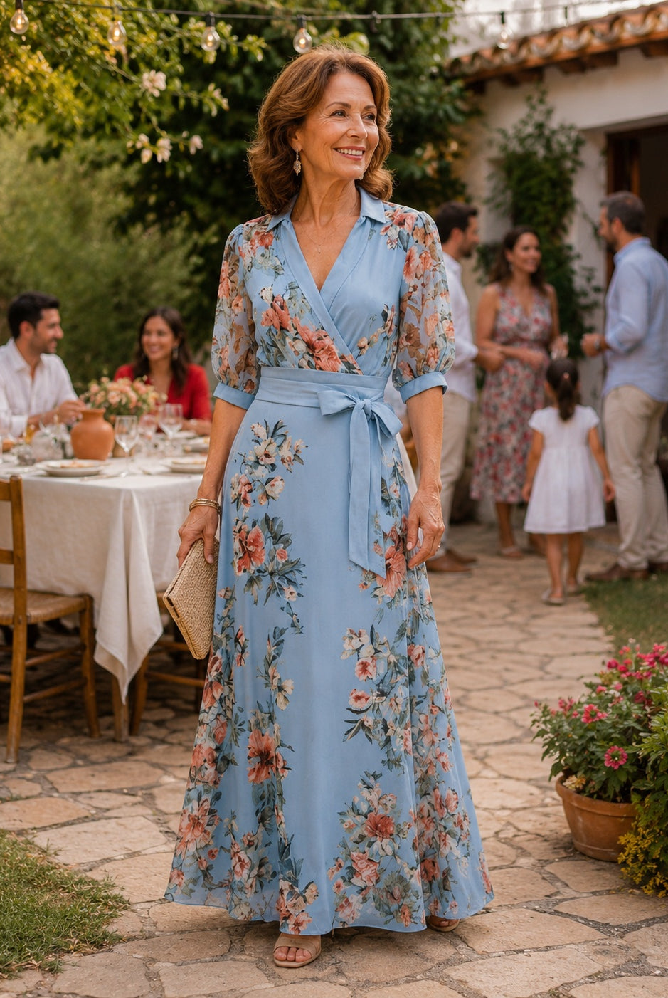 Mencía | Vestido Largo Floral de Invitada Mujer Manga Larga Cinturón