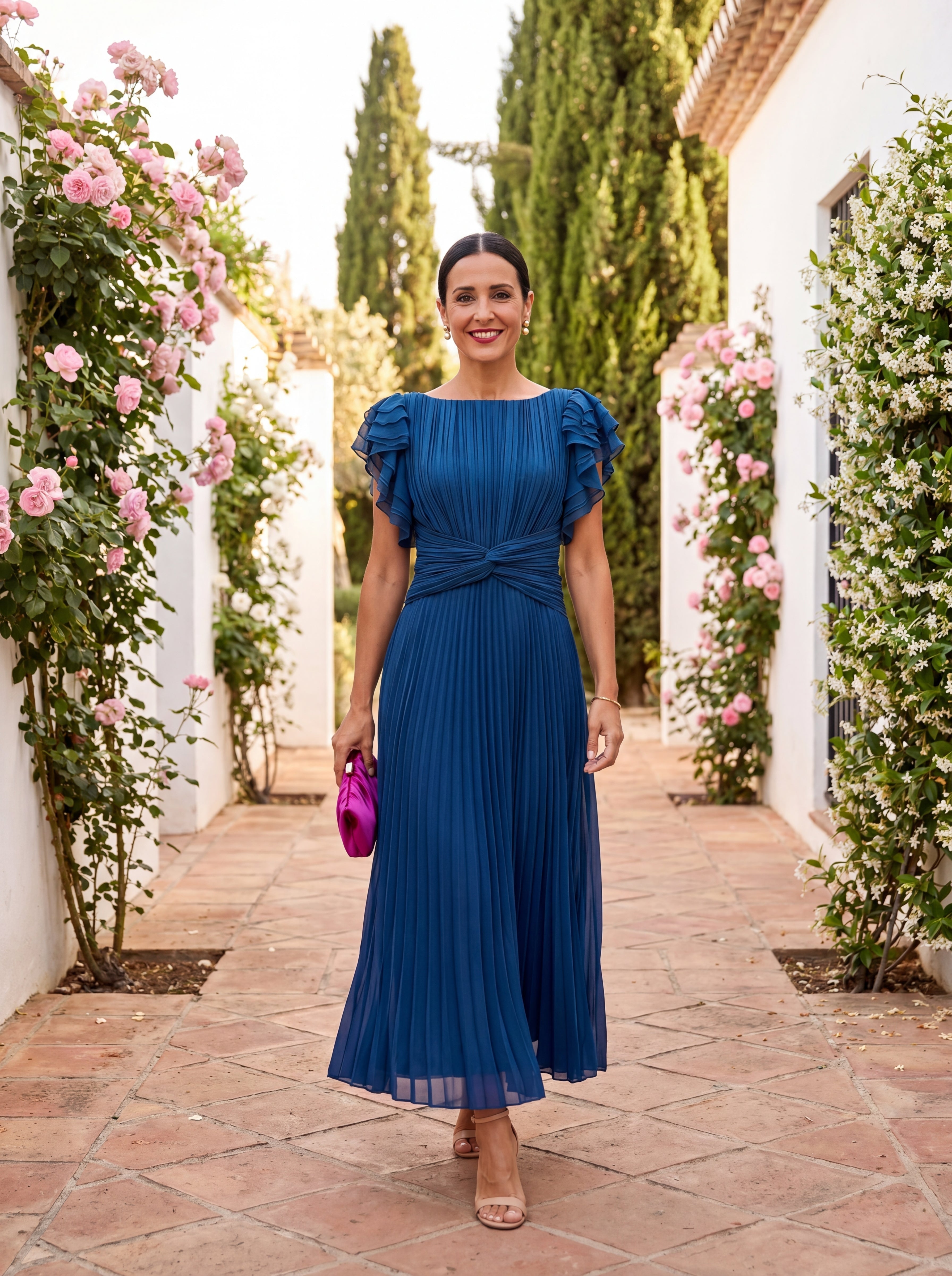 Mencía | Vestido Largo Plisado de Invitada Boda Invierno Mujer Manga Mariposa