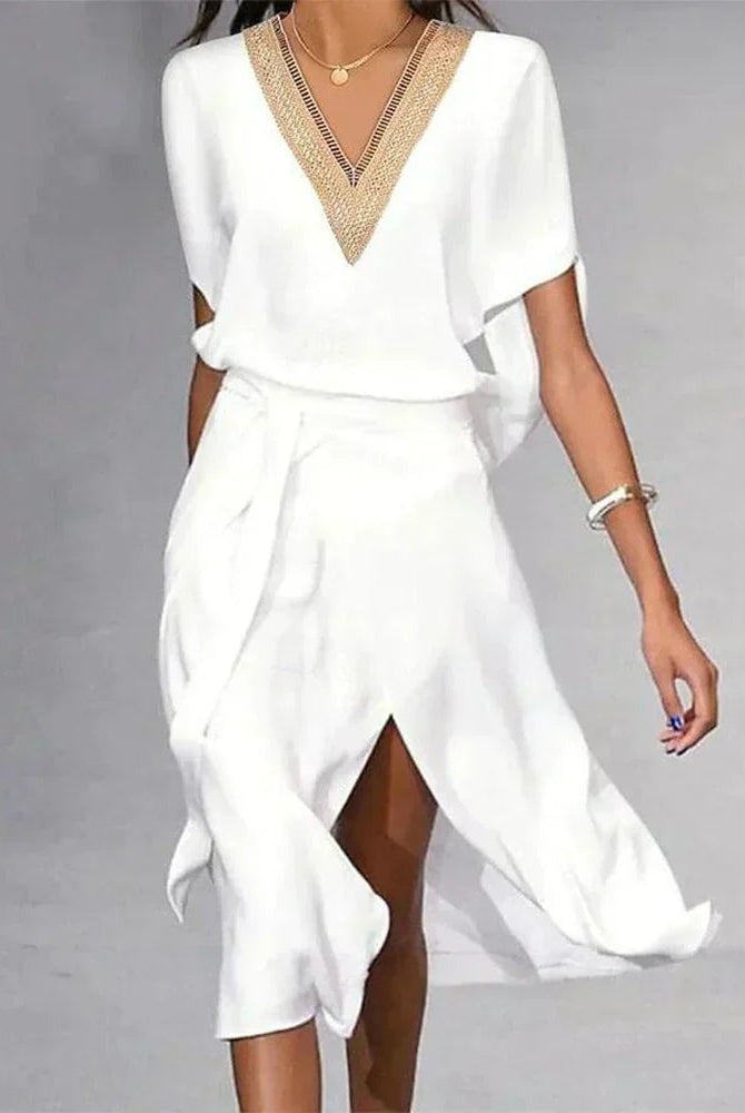 Mencía | Vestido Midi Elegante Mujer Escote V Abertura Lateral