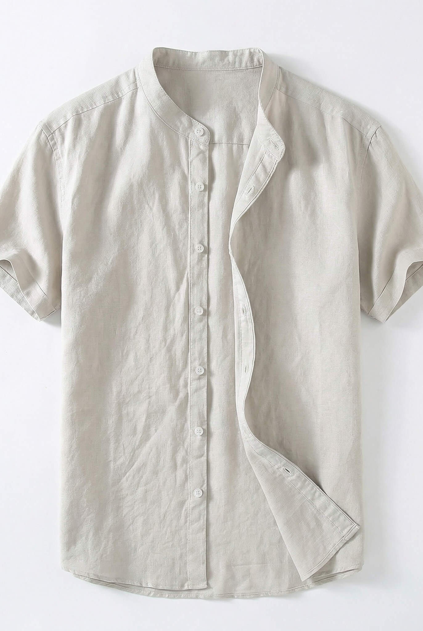 Miguel | Camisa de Lino de Manga Corta Hombre Cuello Mao