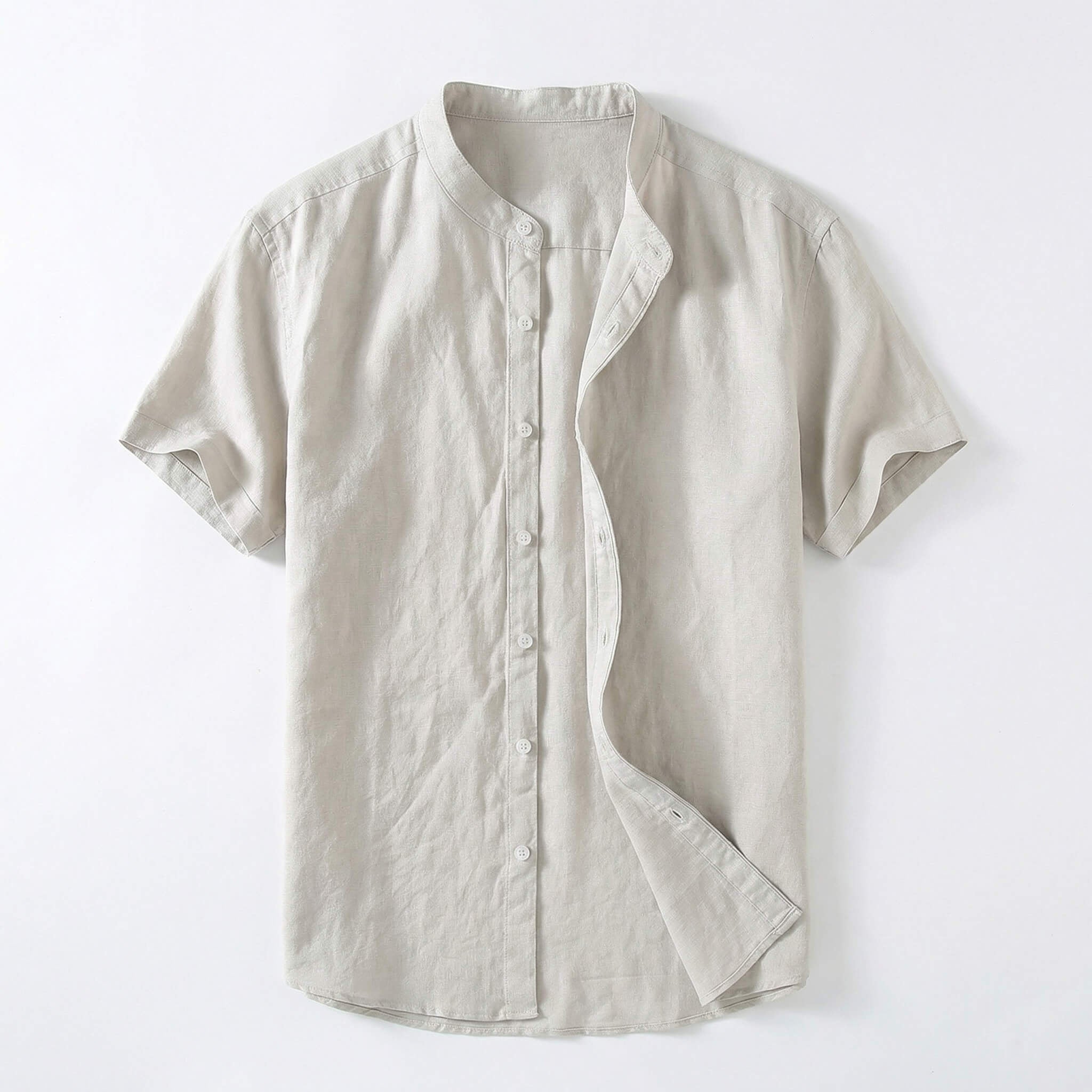 Miguel | Camisa de Lino de Manga Corta Hombre Cuello Mao