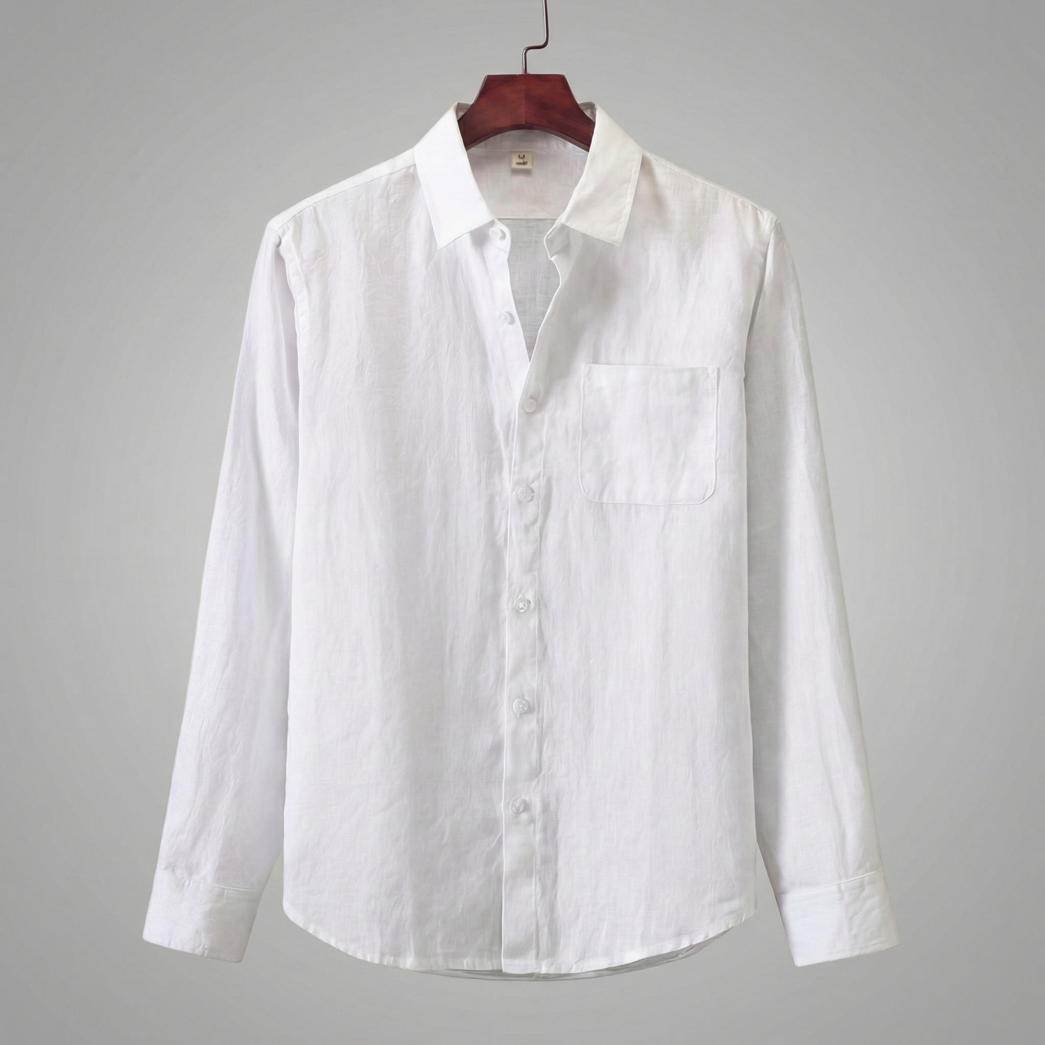 Mikel | Camisa Blanca de Lino Manga Larga Hombre Bolsillo Pecho