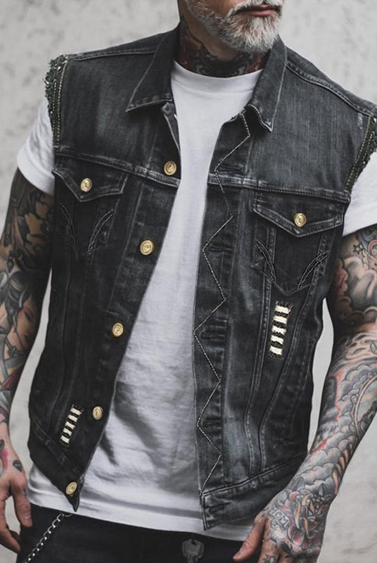 Mikel | Chaleco Vaquero Biker Hombre Botones Dorados