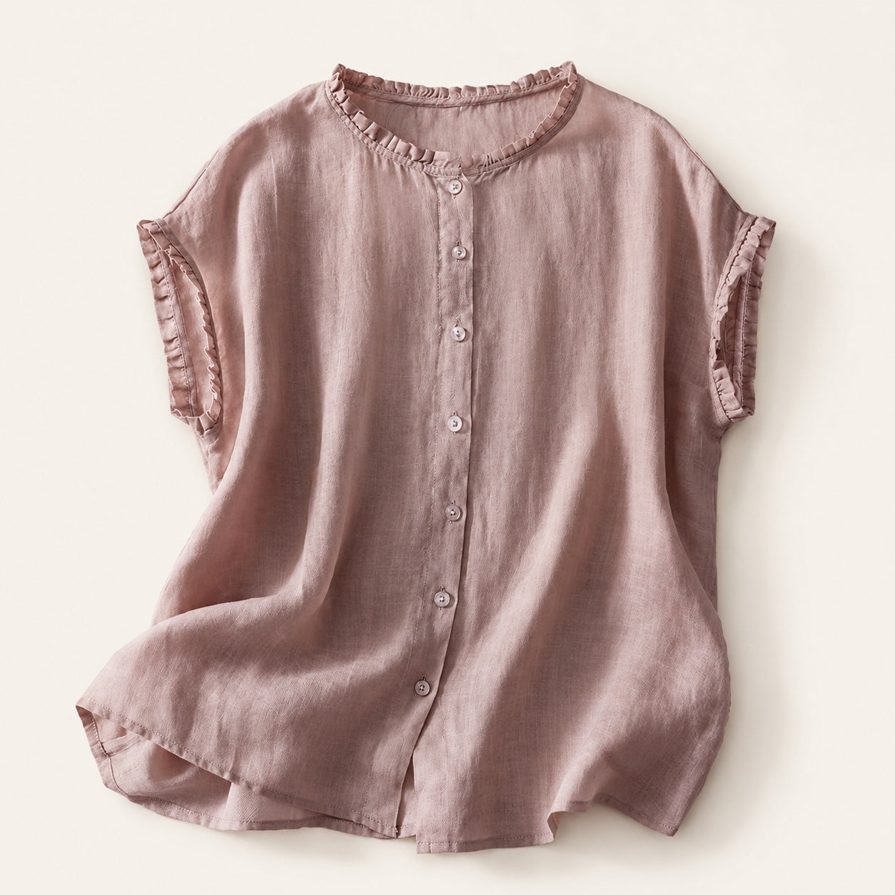 Miriam | Blusa de Lino con Volantes Mujer Sin Mangas Botones