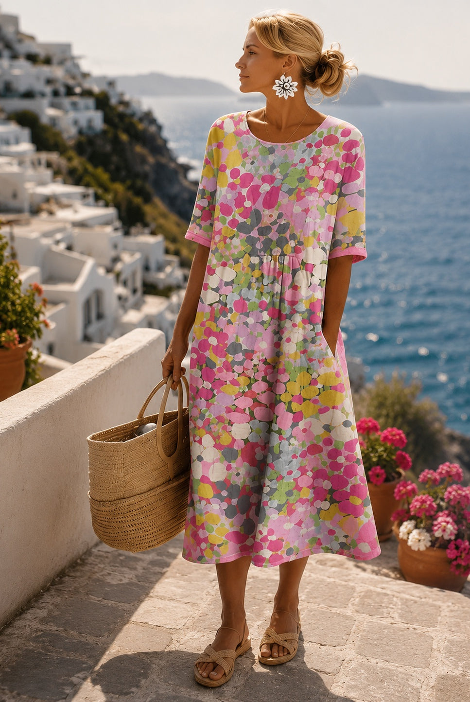 Miriam | Vestido Midi de Verano Estampado Casual Mujer Manga Corta