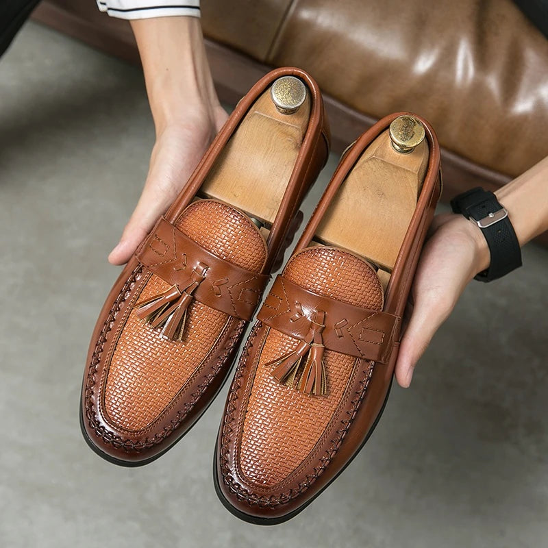Mocasines con Borlas Hombre Textura Tejida