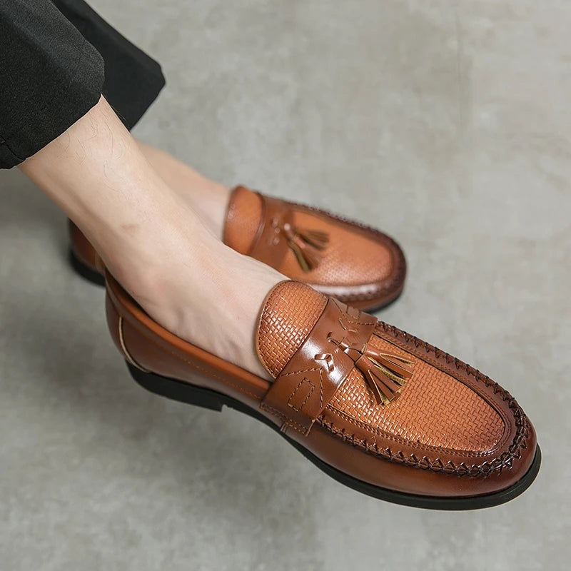 Mocasines con Borlas Hombre Textura Tejida