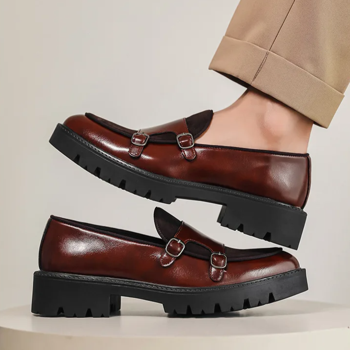 Mocasines Monk Doble Hebilla Hombre Suela Gruesa