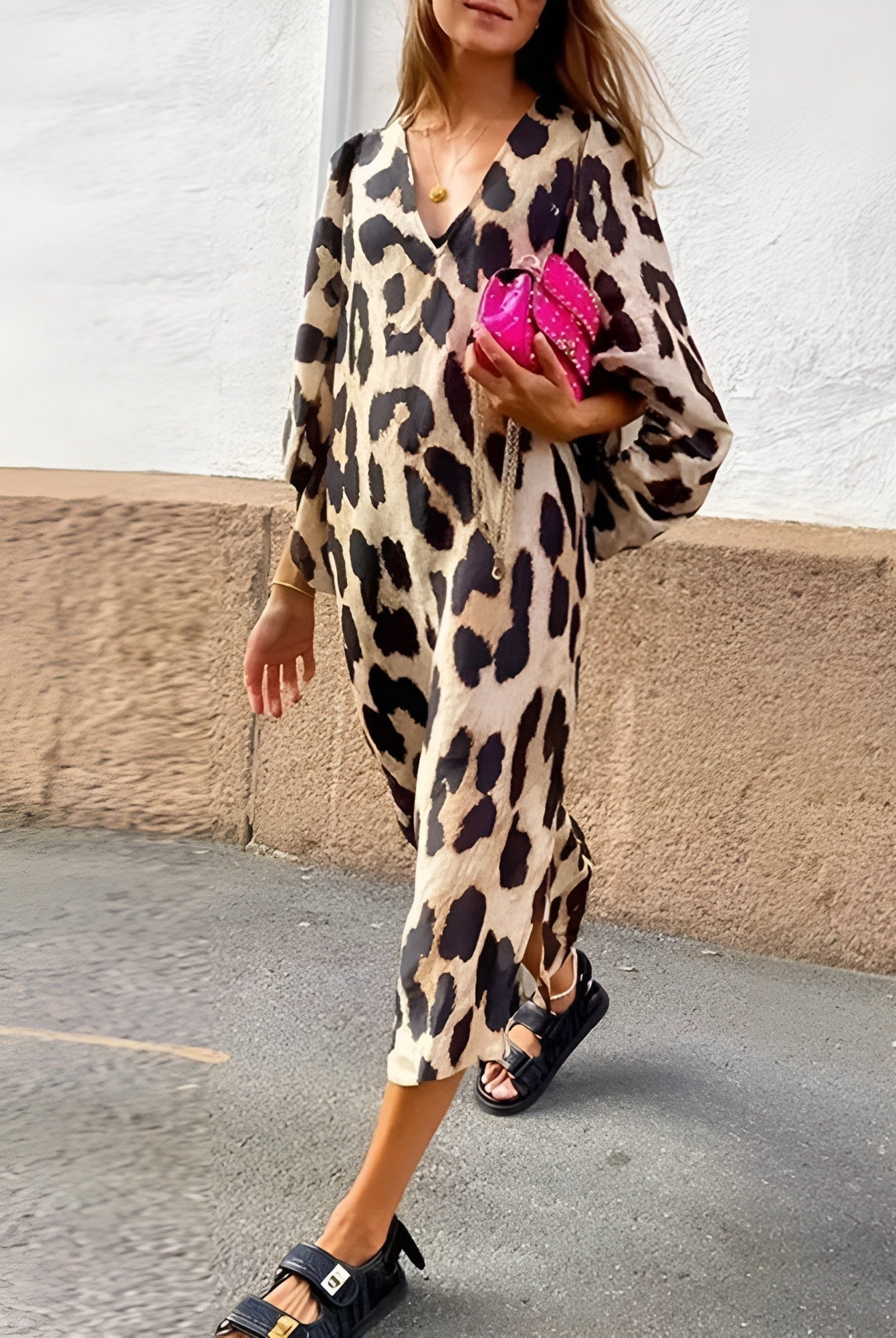 Mónica | Vestido Largo Casual Mujer Estampado Animal Print Escote V