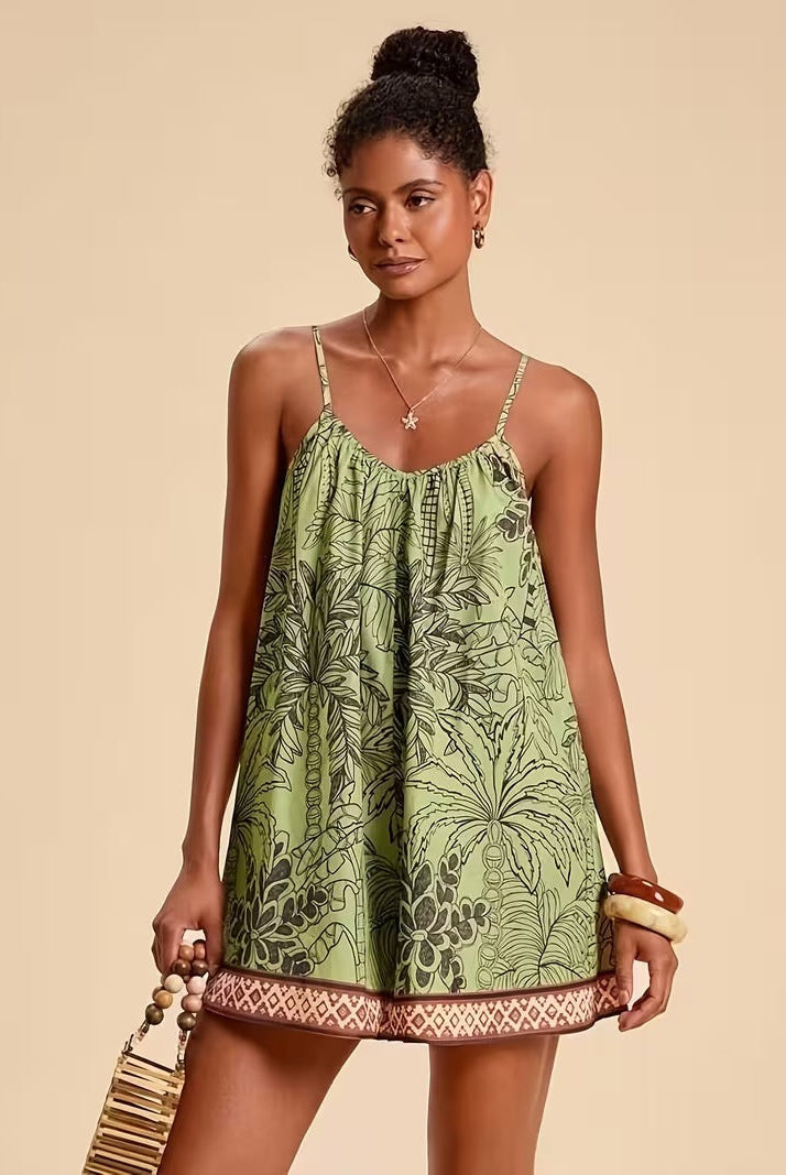 Mono Corto Estampado Tropical Mujer Tirantes