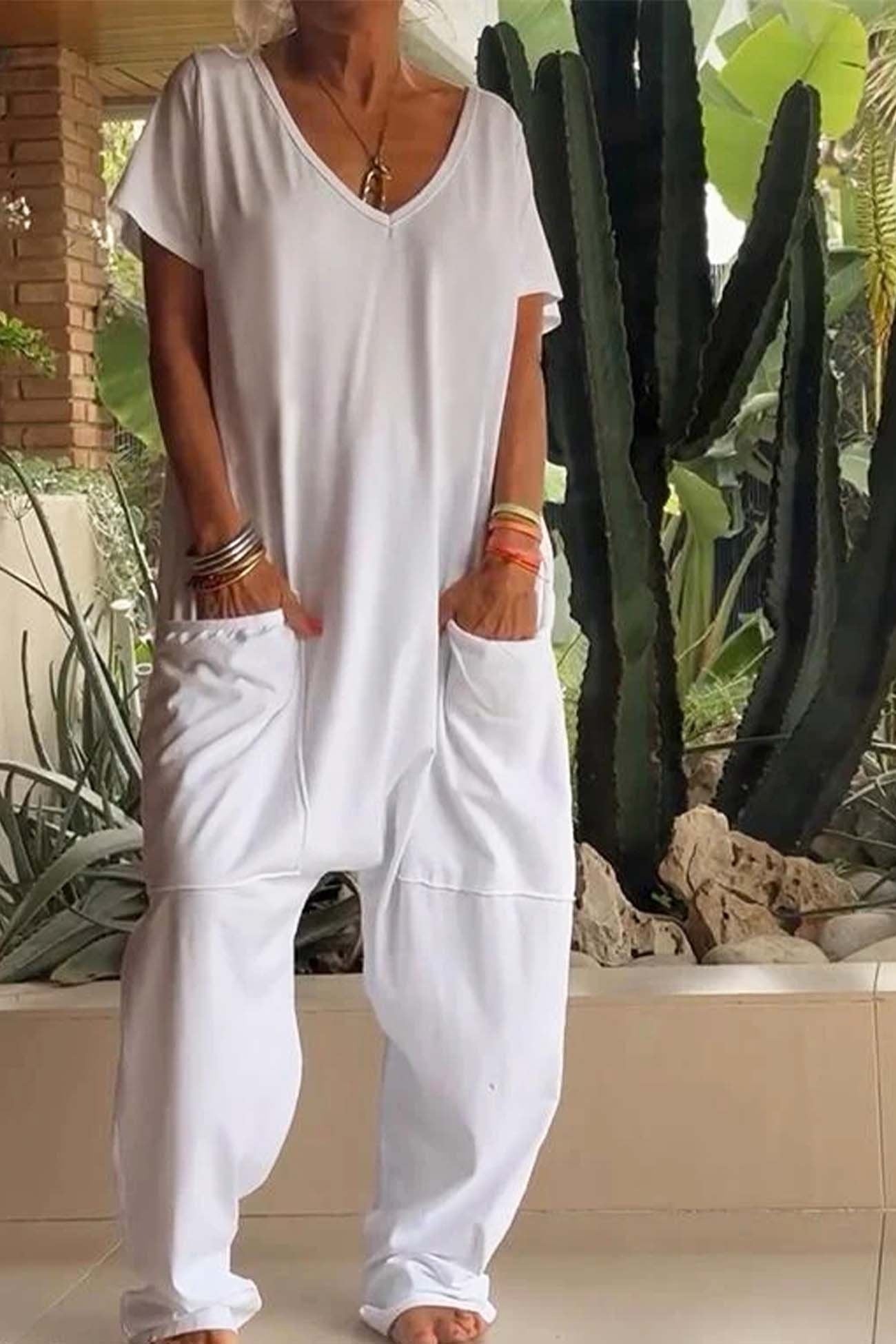 Mono Largo Casual Mujer Escote V Bolsillos