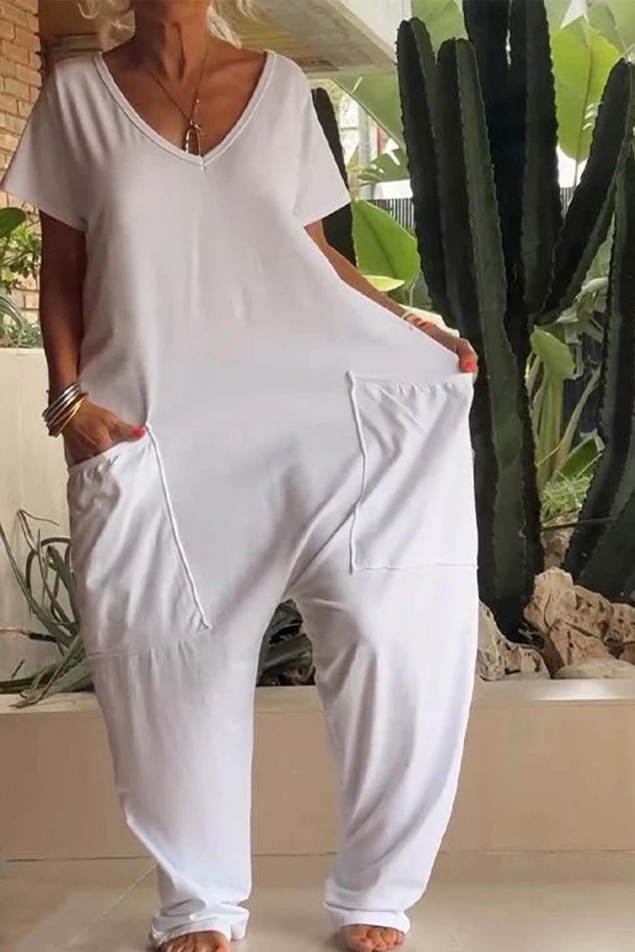 Mono Largo Casual Mujer Escote V Bolsillos