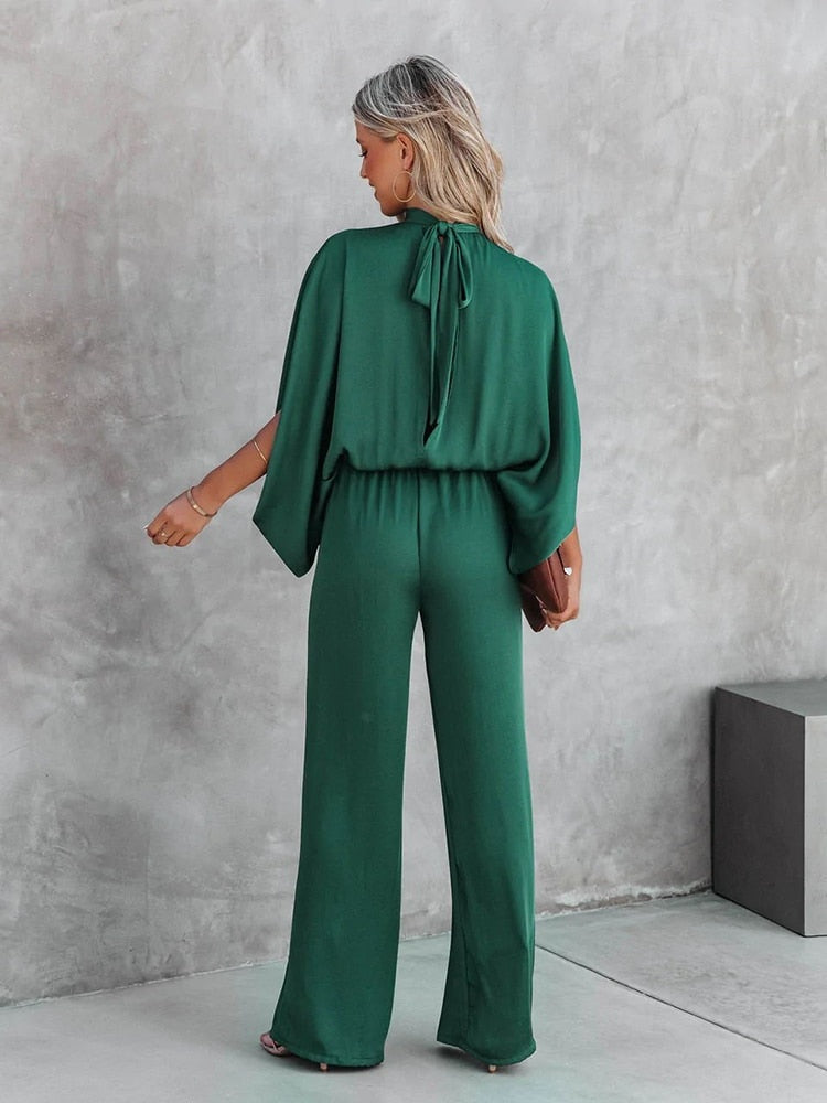 Mono Largo de Pierna Ancha Mujer Cuello Alto Mangas Capa