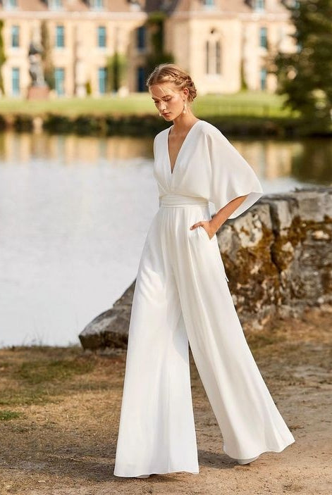 Mono Largo Elegante de Escote V Mujer Mangas Anchas