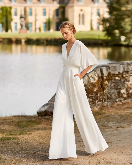 Mono Largo Elegante de Escote V Mujer Mangas Anchas