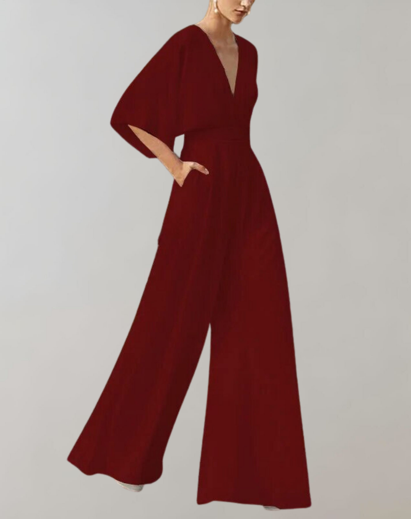 Mono Largo Elegante de Escote V Mujer Mangas Anchas
