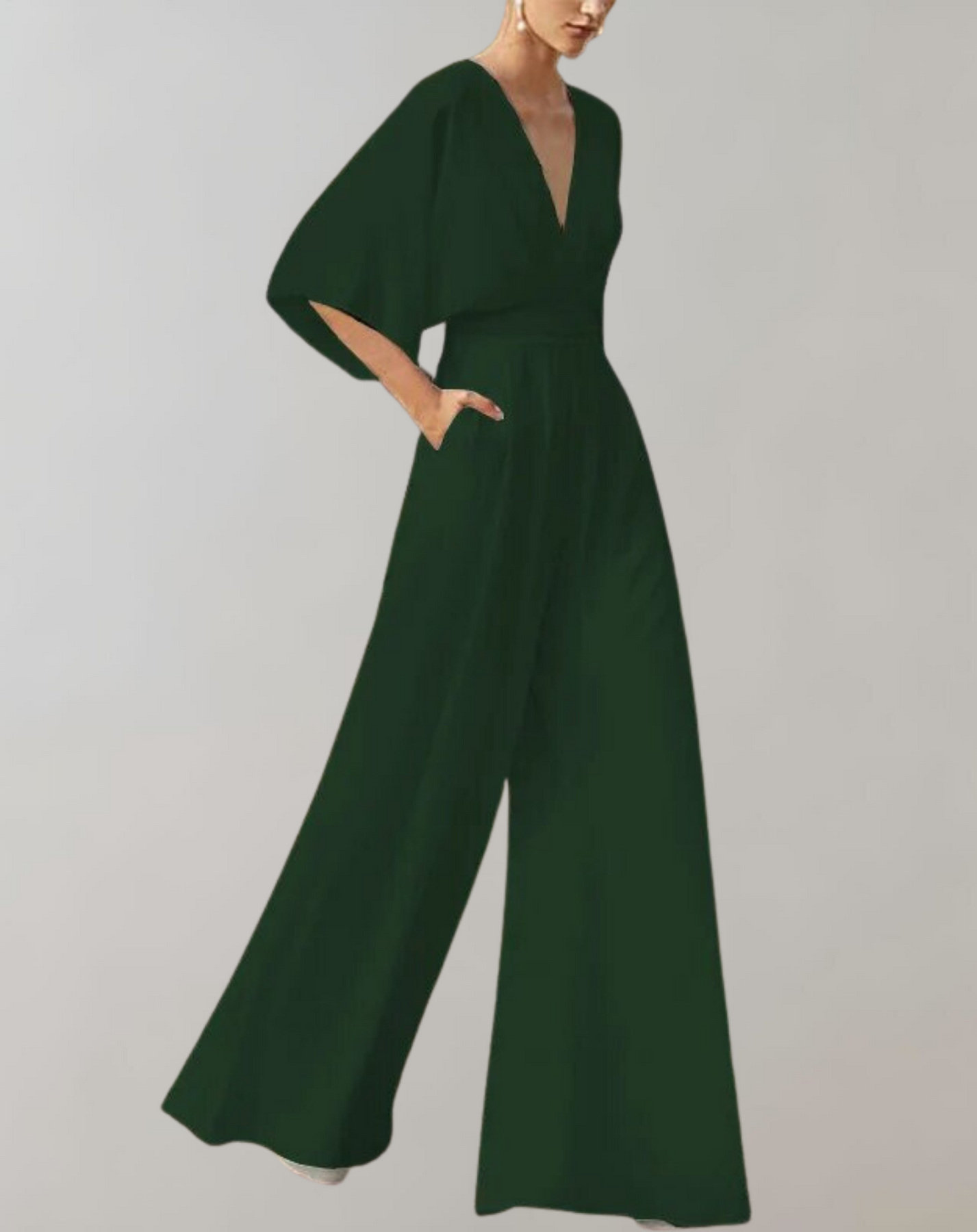 Mono Largo Elegante de Escote V Mujer Mangas Anchas