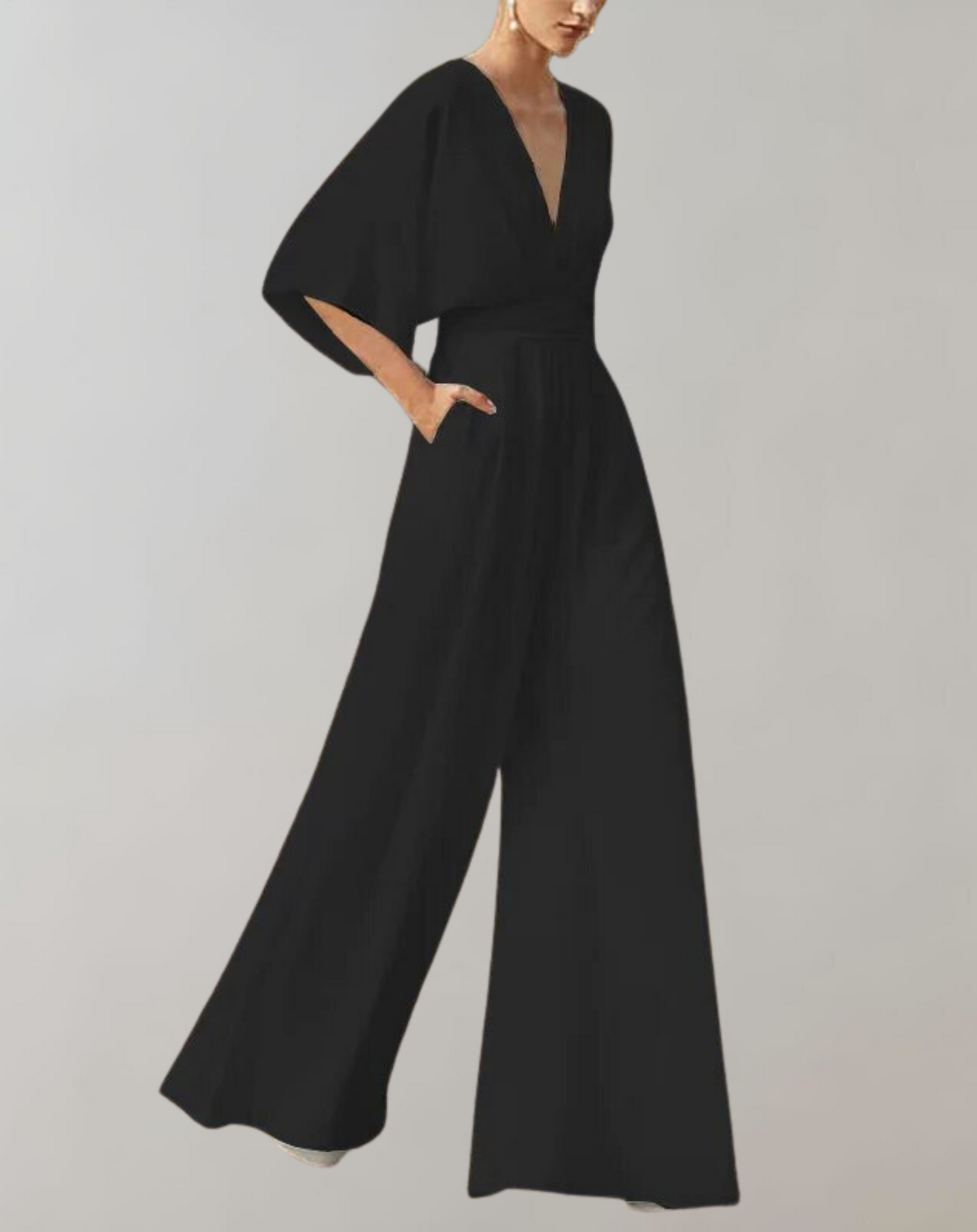 Mono Largo Elegante de Escote V Mujer Mangas Anchas