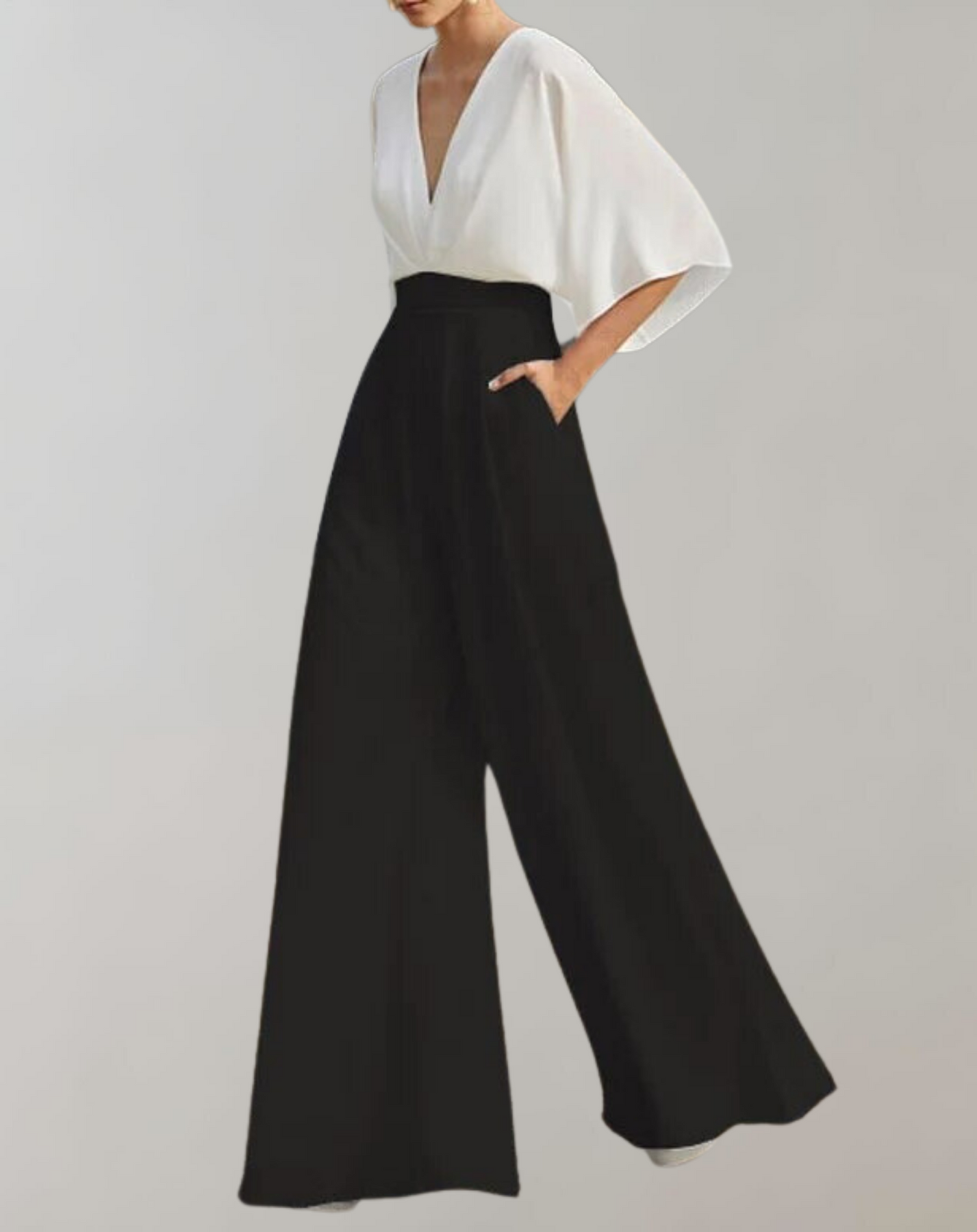 Mono Largo Elegante de Escote V Mujer Mangas Anchas