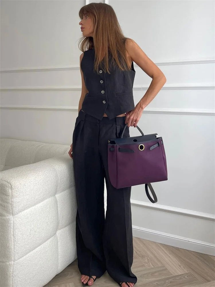 Montserrat | Conjunto Chaleco de Lino y Pantalón de Pierna Ancha Mujer