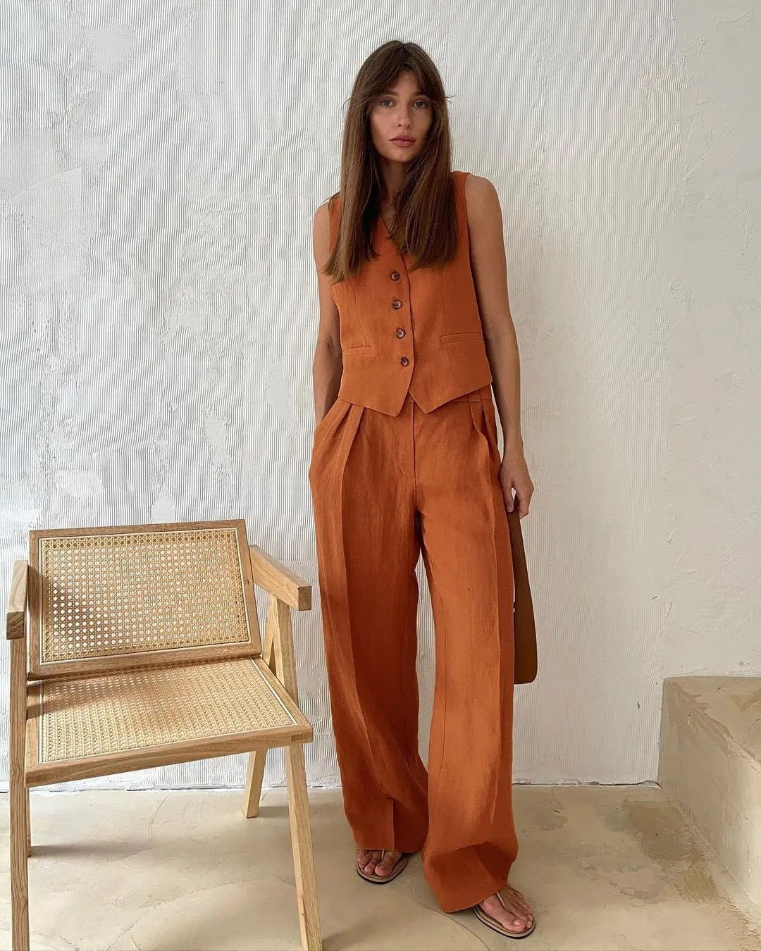 Montserrat | Conjunto Chaleco de Lino y Pantalón de Pierna Ancha Mujer