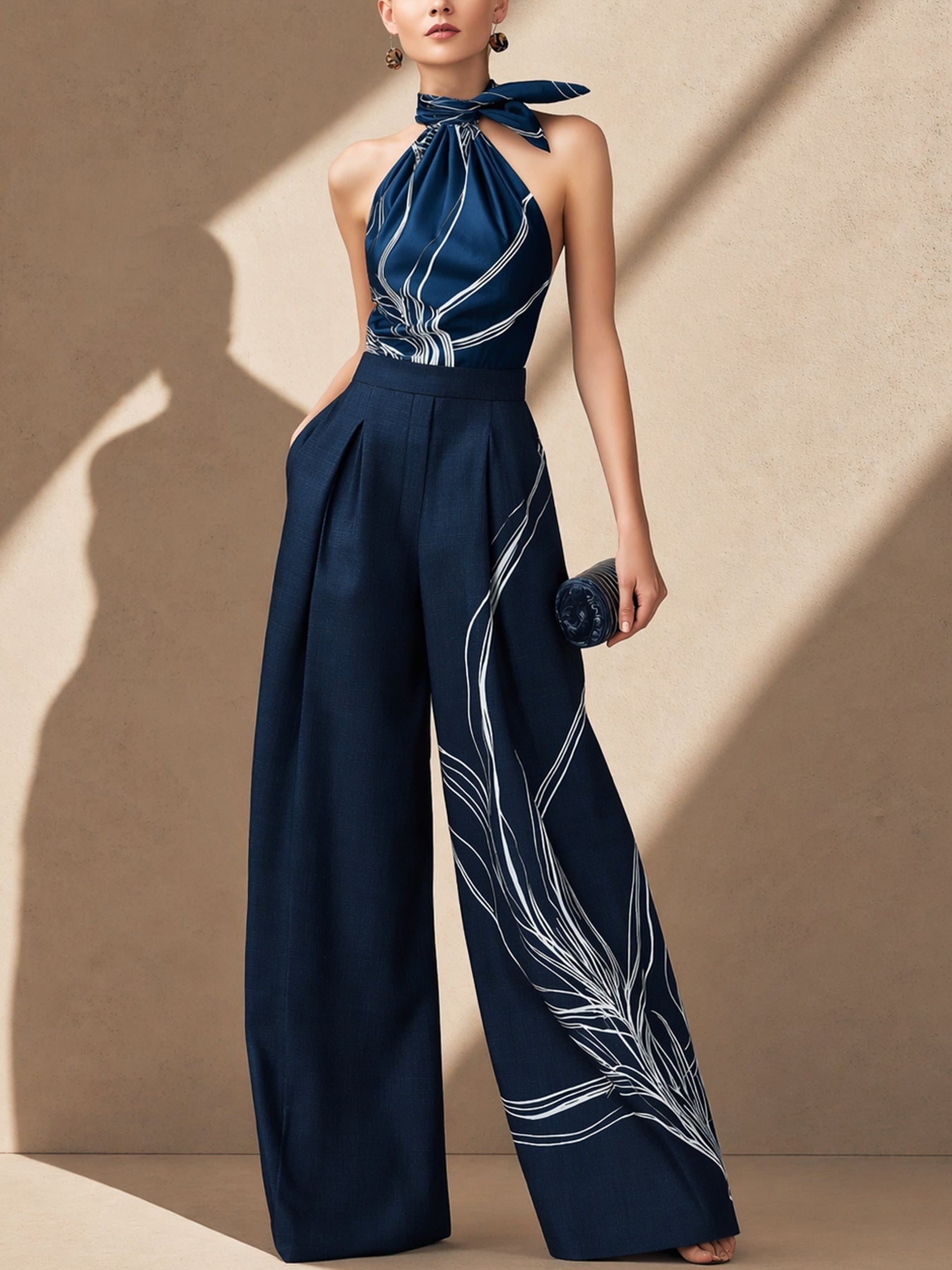 Montserrat | Conjunto Palazzo de Lino y Blusa Halter Mujer Estampado