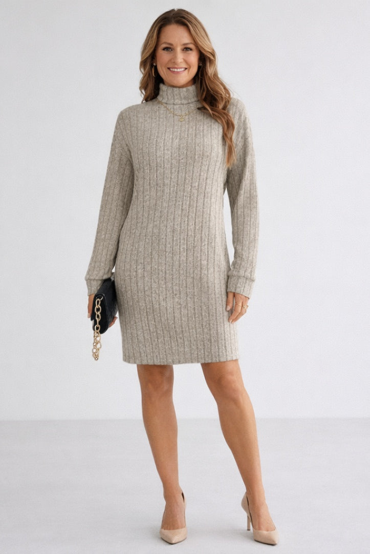 Montserrat | Vestido Corto de Punto Acanalado Mujer Cuello Alto Manga Larga