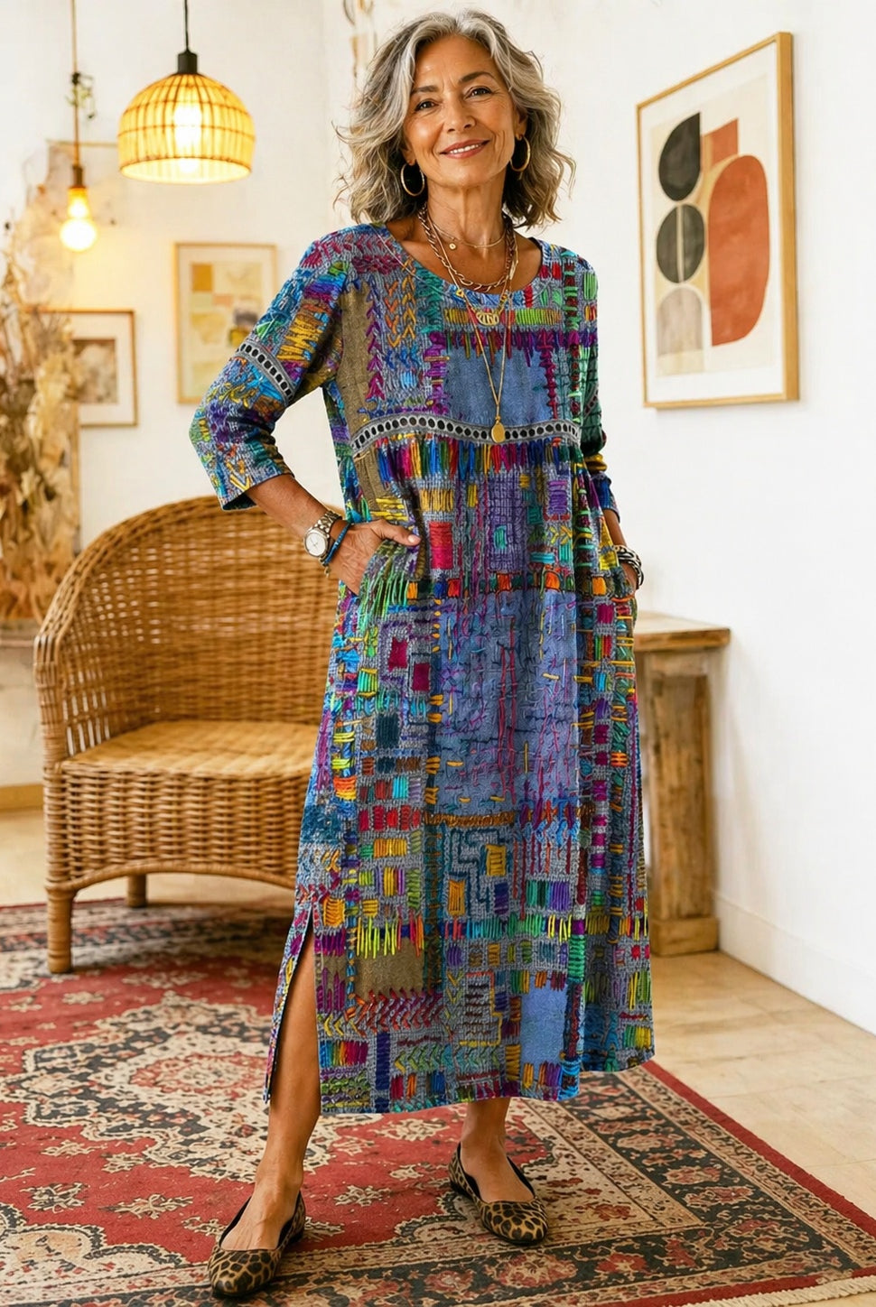 Montserrat | Vestido Largo Boho Mujer Estampado Patchwork