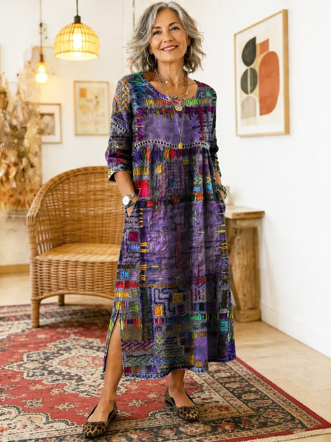Montserrat | Vestido Largo Boho Mujer Estampado Patchwork