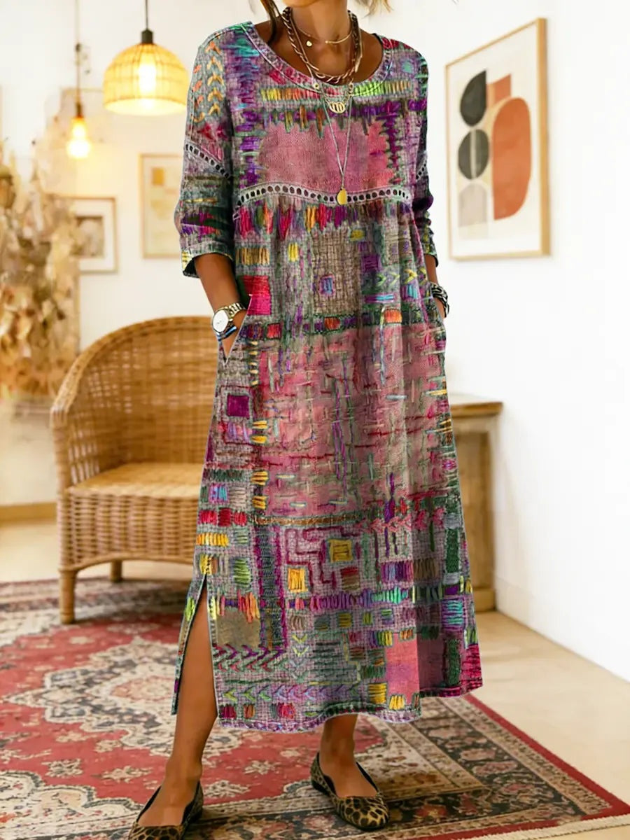 Montserrat | Vestido Largo Boho Mujer Estampado Patchwork