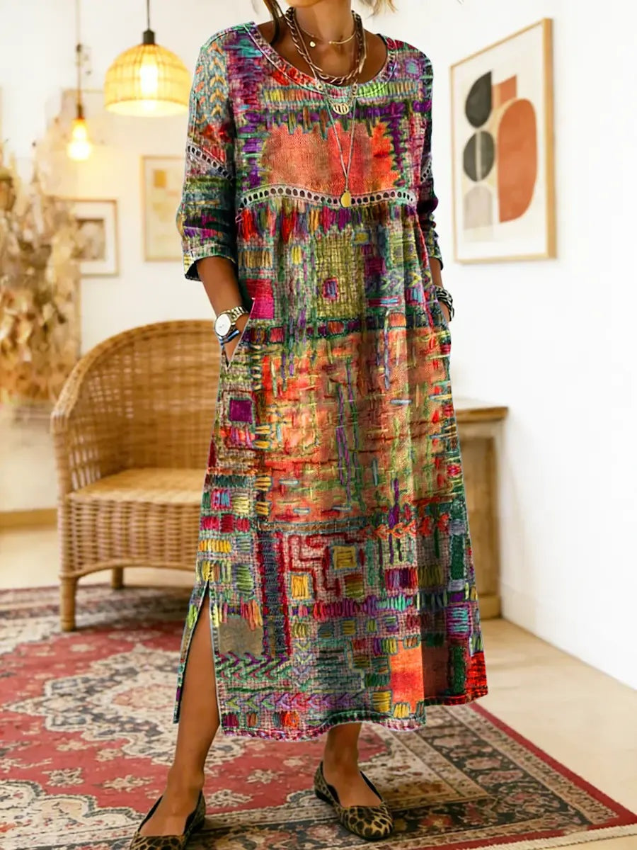 Montserrat | Vestido Largo Boho Mujer Estampado Patchwork