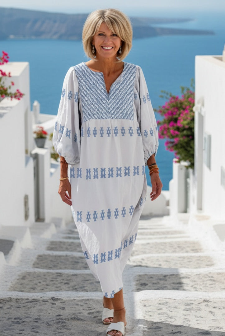 Montserrat | Vestido Largo Bordado Mujer Manga Larga Escote V