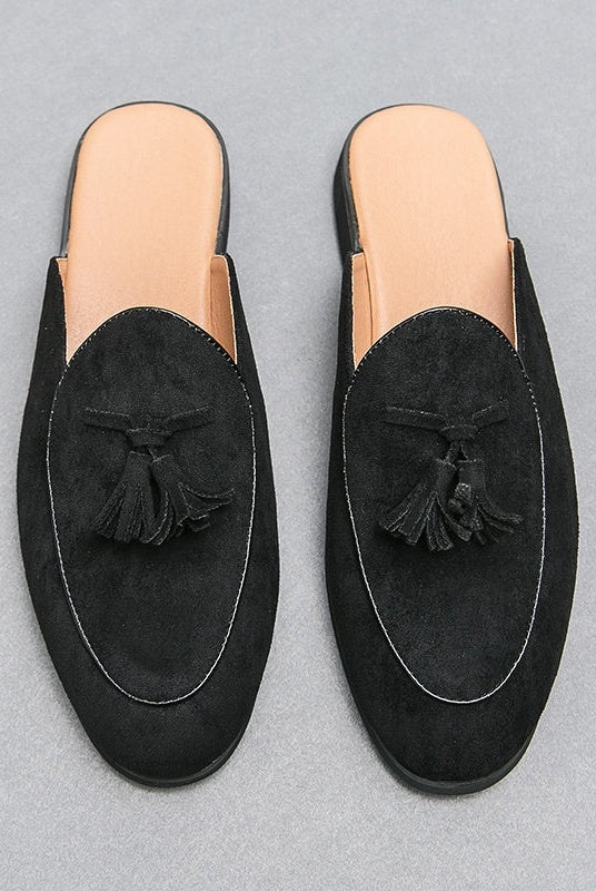 Mules de Ante con Borlas Mujer Punta Redonda