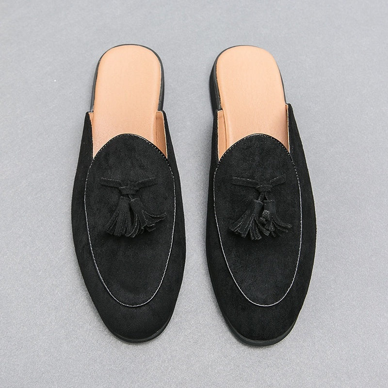 Mules de Ante con Borlas Mujer Punta Redonda