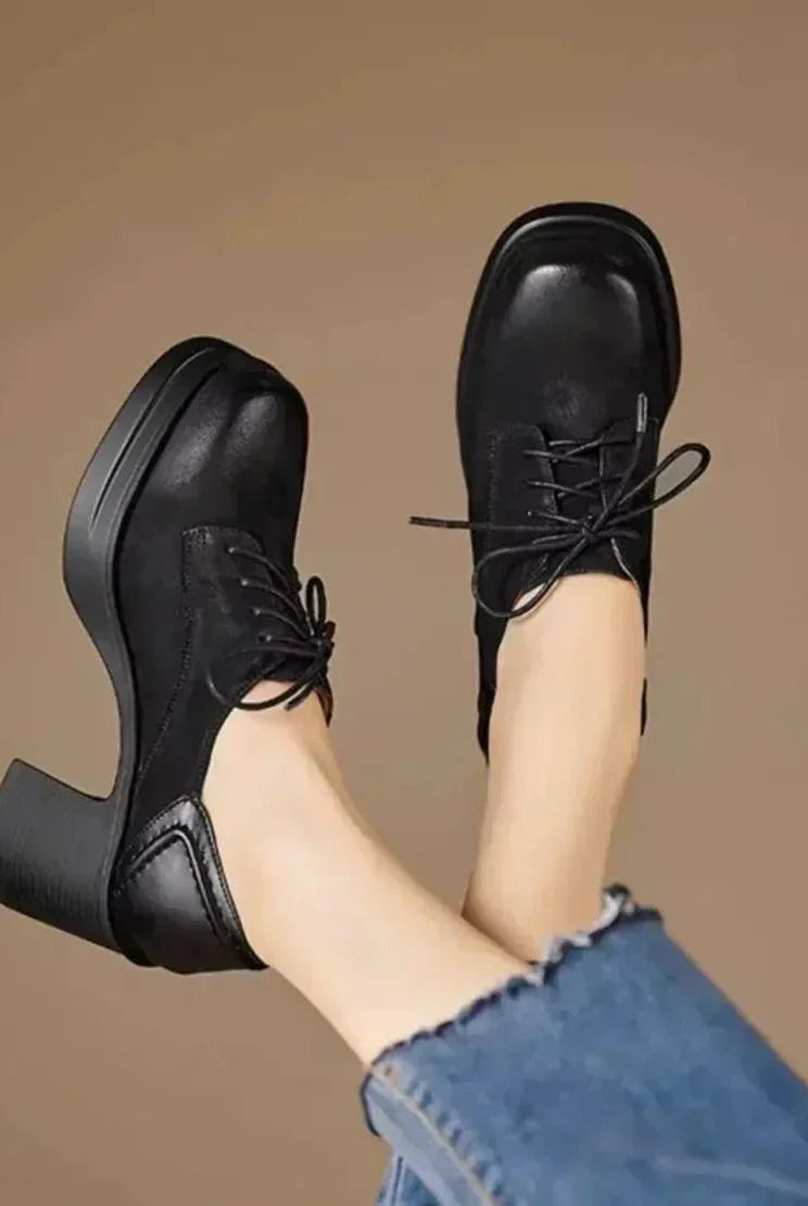 Nadia | Zapatos Oxford Mujer Tacón Bloque Cordones Punta Cuadrada