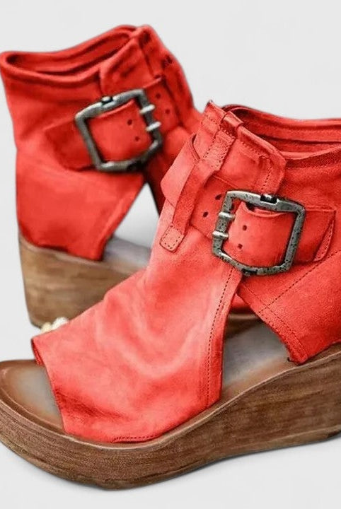 Naia | Botas Camperas Mujer Cuña Piel Hebilla