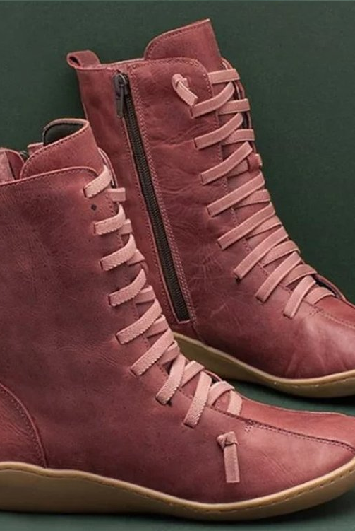 Natalia | Botas Planas con Cordones Mujer Caña Media Piel