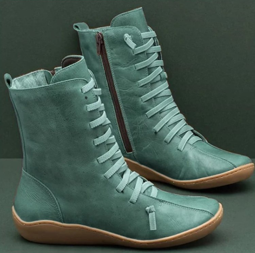 Natalia | Botas Planas con Cordones Mujer Caña Media Piel