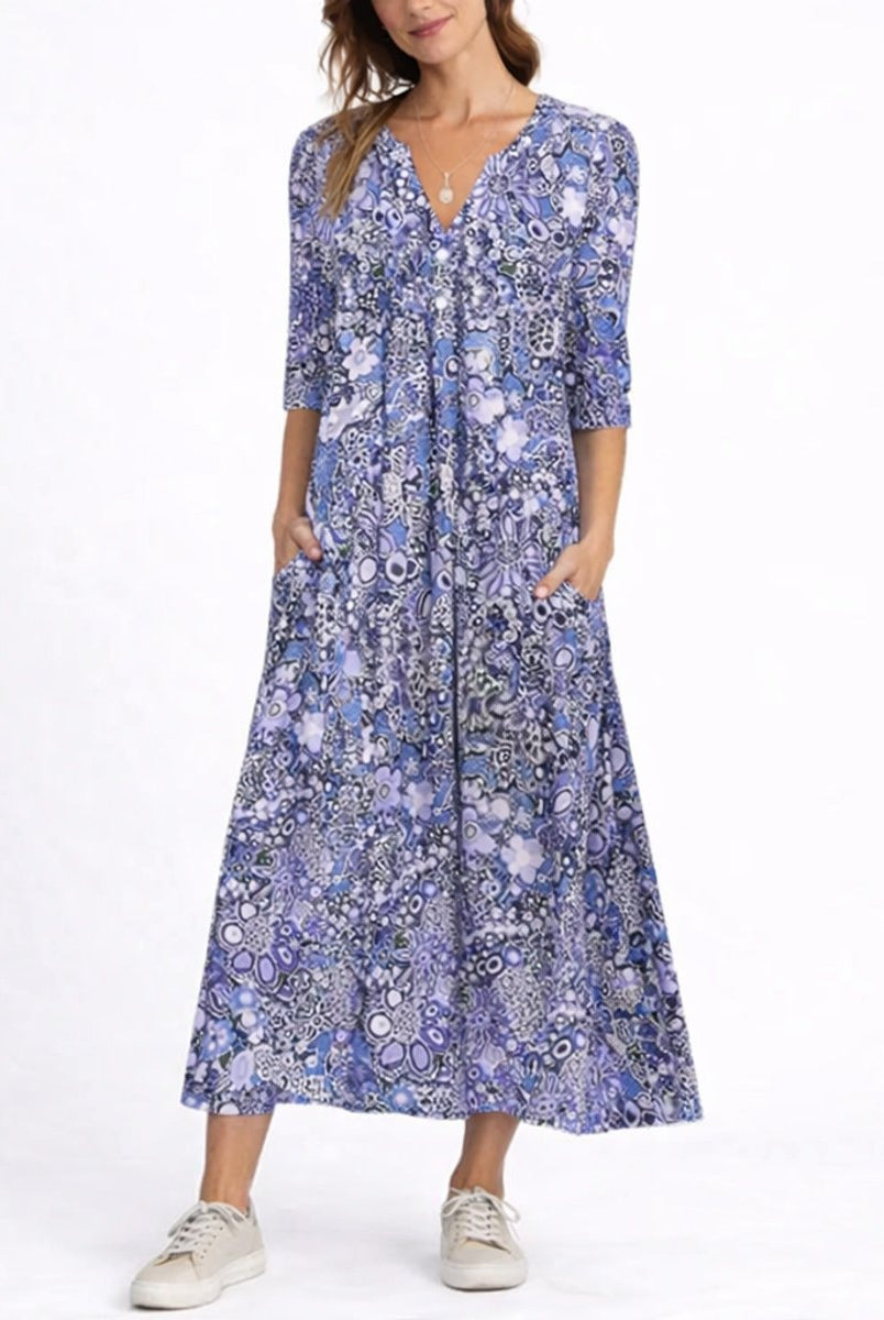 Natalia | Vestido Invitada Invierno Midi Estampado Floral Mujer Manga Tres Cuartos
