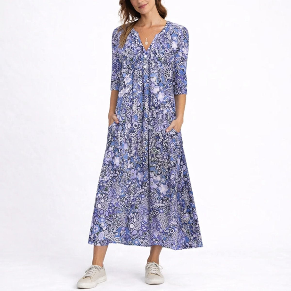 Natalia | Vestido Invitada Invierno Midi Estampado Floral Mujer Manga Tres Cuartos