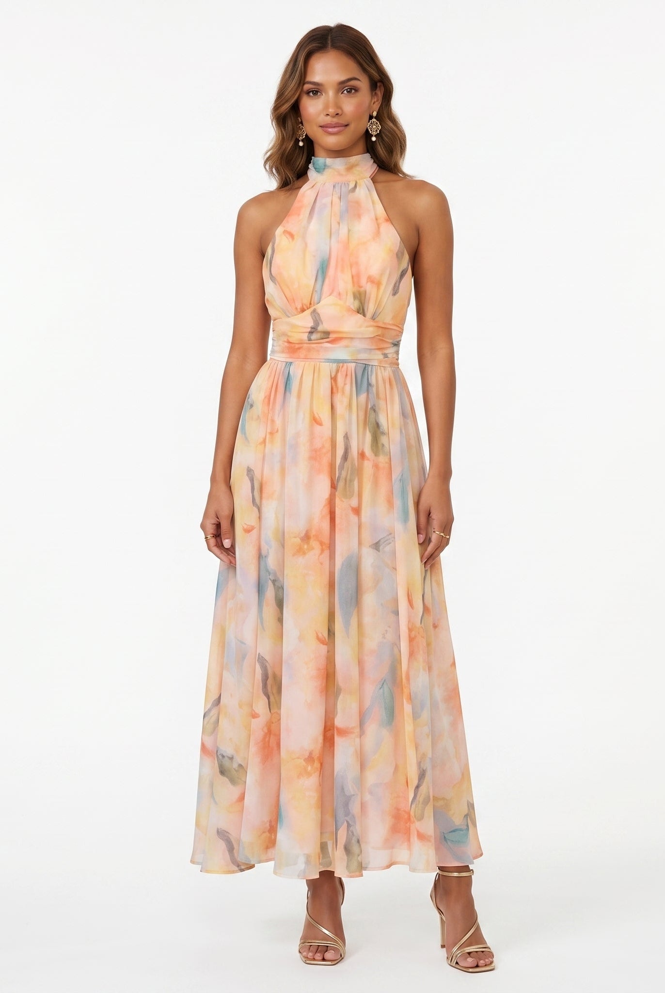 Natalia | Vestido Largo de Graduación Estampado Mujer Cuello Halter