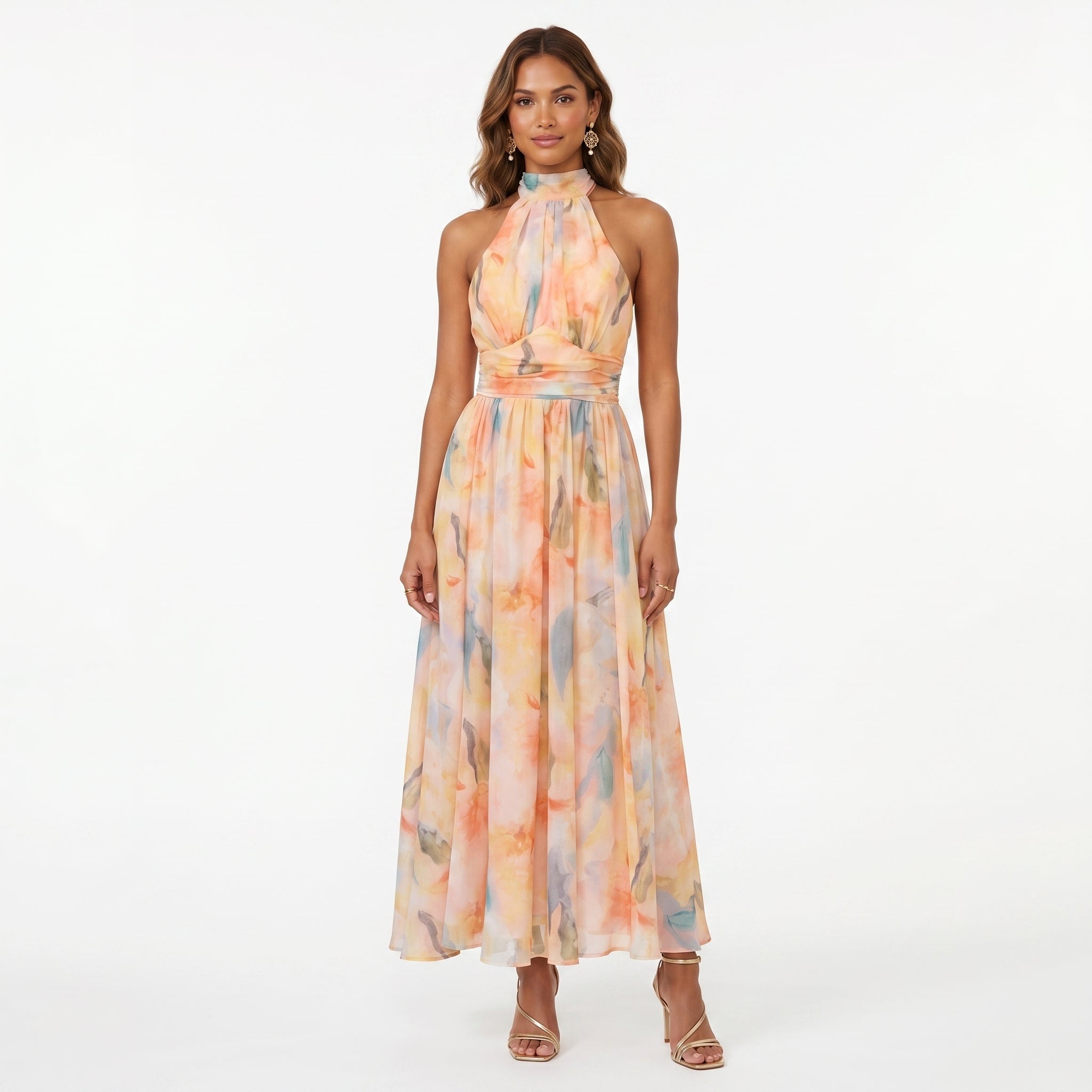 Natalia | Vestido Largo de Graduación Estampado Mujer Cuello Halter