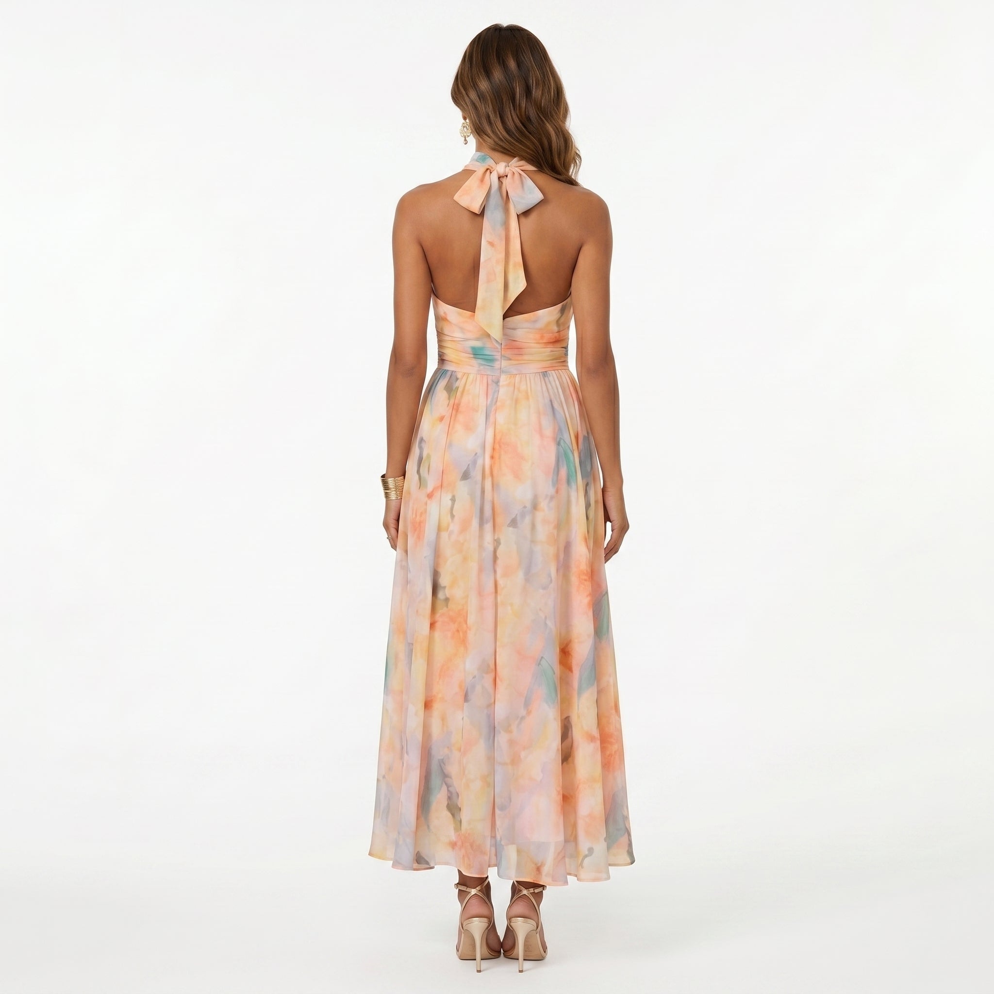 Natalia | Vestido Largo de Graduación Estampado Mujer Cuello Halter