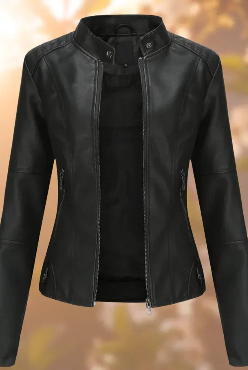 Nerea | Chaqueta Motera Mujer de Polipiel Slim Fit Cuello Mao