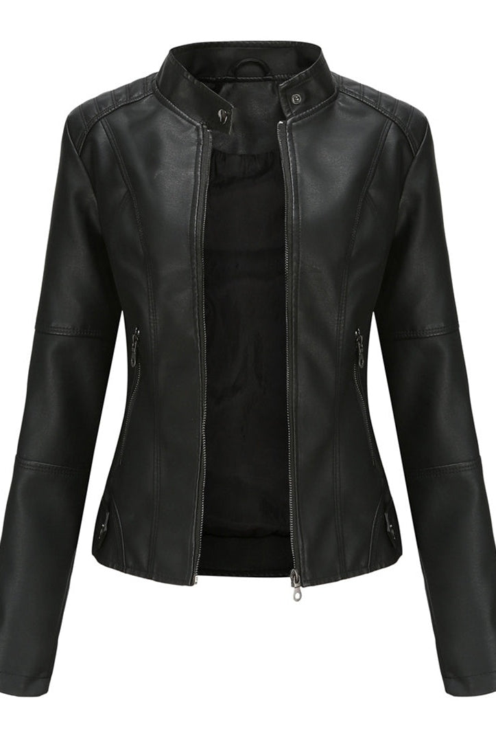 Nerea | Chaqueta Motera Mujer Polipiel Cuello Mao Cremallera